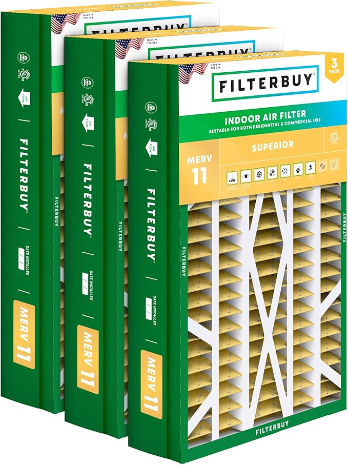 Filterbuy 14.5x27x5 Air Filter MERV 11 Superior Pet & Allergy Defense (3-Pack), Pleated HVAC AC Furnace Filters for Trane, American Standard, Honeywell, and More (Actual Size: 14.06 x 26.13 x 4.97)