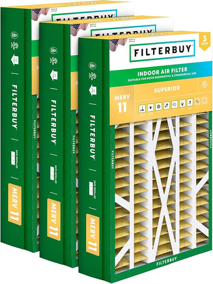 Filterbuy 14.5x27x5 Air Filter MERV 11 Superior Pet & Allergy Defense (3-Pack), Pleated HVAC AC Furnace Filters for Trane, American Standard, Honeywell, and More (Actual Size: 14.06 x 26.13 x 4.97)