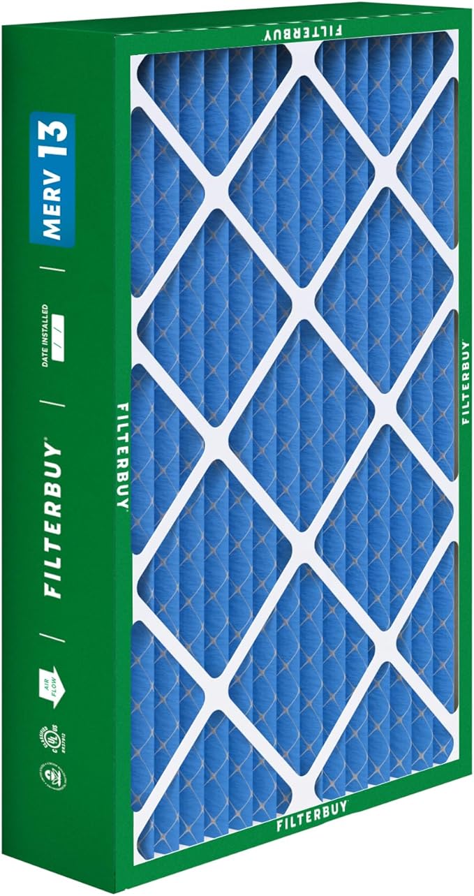 Filterbuy 15.75x27.63x3.50 Air Filter MERV 13 Optimal Smoke & Allergy Defense (2-Pack), Pleated HVAC AC Furnace Filters for AprilAire Space-Gard 104 & 2140 (Actual Size: 15.69 x 27.56 x 3.50)