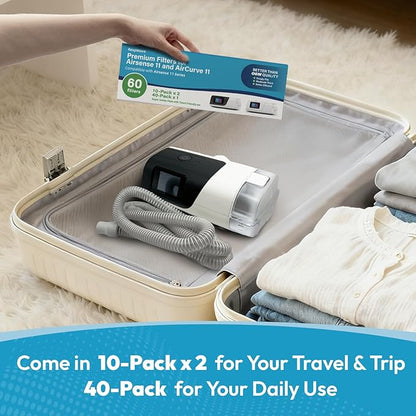 60-Pack Premium CPAP Filters Compatible with Airsense 11 & Aircurve 11 Machines, FSA or HSA Eligible, Ultra Fine Replacement with Extra Thick, High Filtration & Smooth Airflow, Travel Friendly