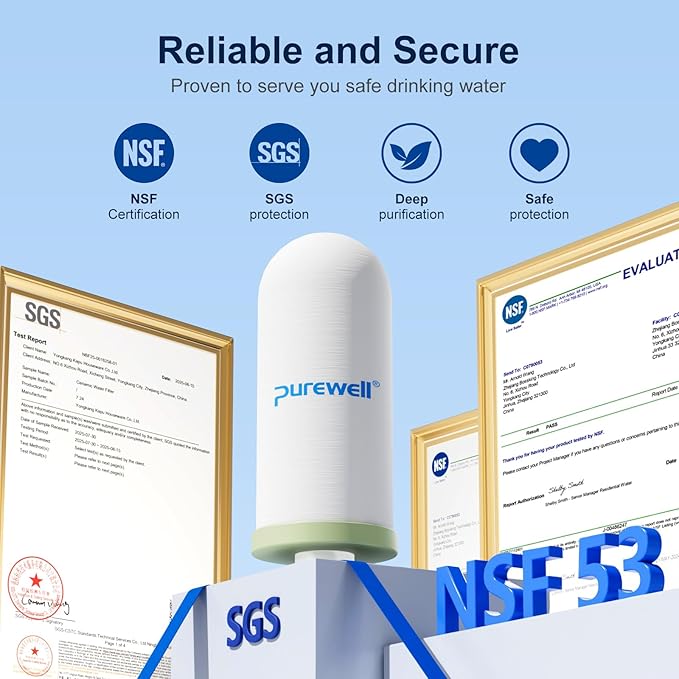 Purewell K Series 4-Stage 7-In Ceramic Water Filter Replacement, Certified to Remove 99% PFAS & Chlorine, Lead, Compatible with Berkey, ProOne & Doulton Gravity Water Filter System (2-Pack)