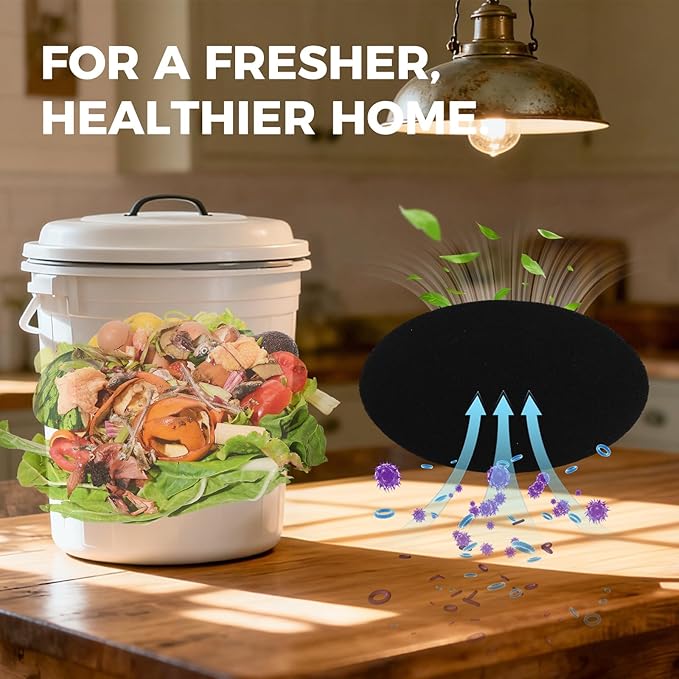 Compost Filters 12-Pack, 7.25 Inch Round Charcoal Filters with Sizing Template for Compost Bin Bucket Countertop Kitchen