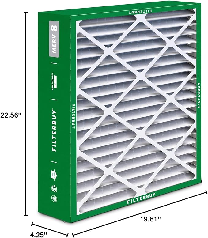 Filterbuy 20x23x5 Air Filter MERV 8 Essential Dust & Allergy Defense (4-Pack), Pleated HVAC AC Furnace Filters for Bryant, Carrier, BDP, Day & Night, and Payne (Actual Size: 19.81 x 22.56 x 4.25)