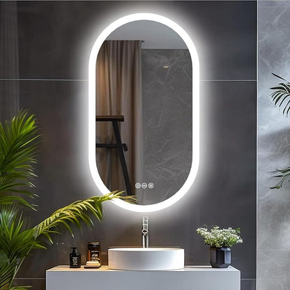 LUVODI Lighted LED Bathroom Mirror: 32x20IN Oval Wall Mounted Vanity Mirror with Bright Back Lit - Illuminated Dimmable 3 Colors Makeup Mirrors with Smart Memory Form Anti-Fog Vertical or Horizontal