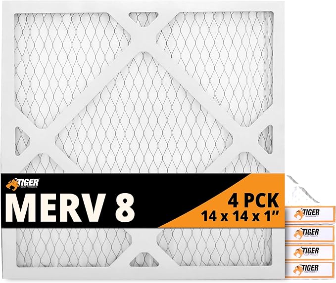 Tiger Tough 14x14x1 Air Filter MERV 8 MPR 600-800, High-Performance Pleated HVAC AC Furnace Filter Replacement for Home, 4-Pack