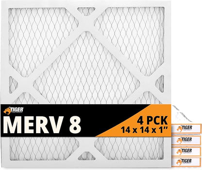 Tiger Tough 14x14x1 Air Filter MERV 8 MPR 600-800, High-Performance Pleated HVAC AC Furnace Filter Replacement for Home, 4-Pack