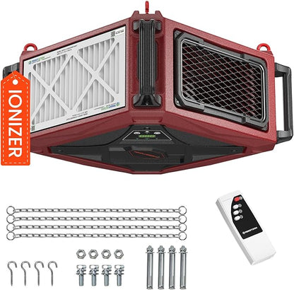 Abestorm 270 Degree Air Filtration System, Built-in Ionizer, 1080 CFM Dust Collector with Strong Vortex Fan, Suitable for Woodworking Shop, Garage, Workshops, 2-speed Adjustment, DecDust 1080IG