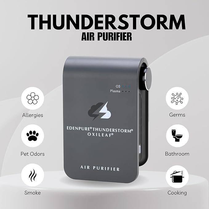EdenPURE Thunderstorm III Air Purifier – Small Plug-In Ozone Generator & Ionizer – Eliminates Odors, Pet Smells, Smoke, Mold – Filter-Free Portable Cleaner for Home, Travel, Car, Office Use