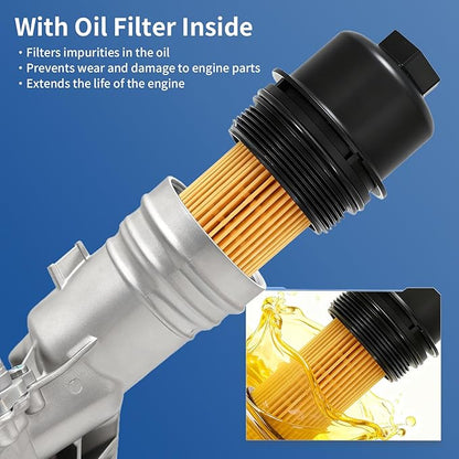 11428583895 Aluminium Engine Oil Filter Housing Assembly with Oil Cooler & Filter Compatible with BMW 340i 440i 540d 540i 640i 740i M240i X3 X4 3.0L 2016-2021 Replace # 11428511391