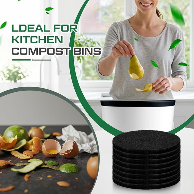 Pangda 8 Pack Oval-Shaped Charcoal Filters for Compost Bucket Countertop Bin Pails in Indoor, Activated Charcoal Filter Dimensions Approx 6-1/2 x 5 Inches 3/8 Inch Thick