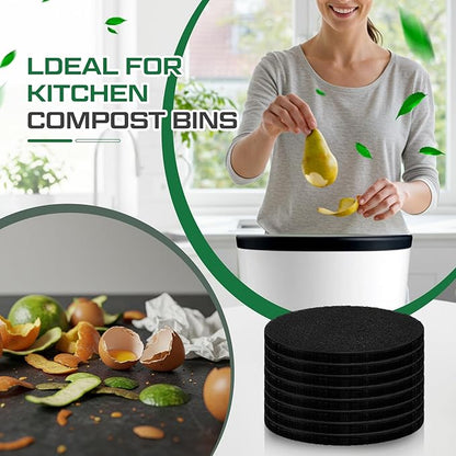 Pangda 8 Pack Oval-Shaped Charcoal Filters for Compost Bucket Countertop Bin Pails in Indoor, Activated Charcoal Filter Dimensions Approx 6-1/2 x 5 Inches 3/8 Inch Thick