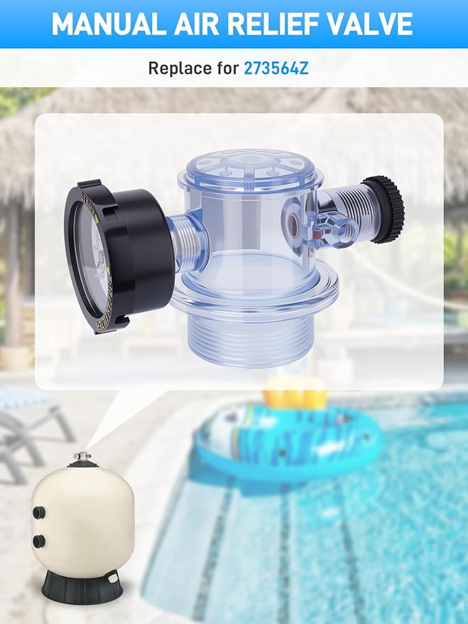 273564Z Manual Air Relief Assembly Clear Body Compatible with Pentair Triton II, Triton C, Triton C-3, TR100C, TR140C, and CLR Pool Spa Sand Filters