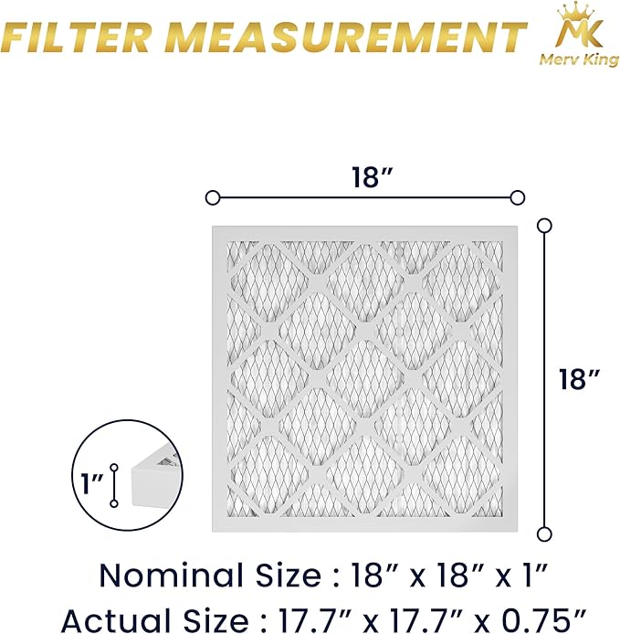 MervKing 18x18x1 Air Filter Actual Size: 17.7" x 17.7" x 0.75" MERV 8 MPR 600-700 | MADE IN USA | 4-Pack | Pleated HVAC AC Furnace Replacement