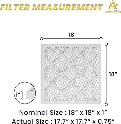 MervKing 18x18x1 Air Filter Actual Size: 17.7" x 17.7" x 0.75" MERV 8 MPR 600-700 | MADE IN USA | 4-Pack | Pleated HVAC AC Furnace Replacement