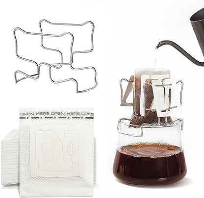 Hanging Ear Drip Coffee Bag Holder with 50-100Pcs Portable Coffee Filter Paper Bag, Coffee Drip Bag Chair Stand, Portable Coffee Filter Paper Bag, for Easy Pour Over (Stand + 50 Bags)