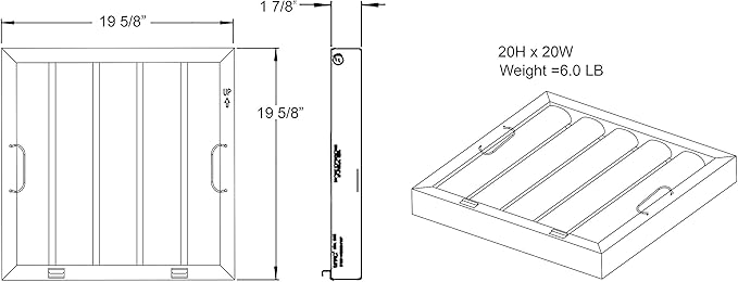 Captive Aire Systems Stainless Steel Restaurant Hood Filter, 20" high x 20" wide