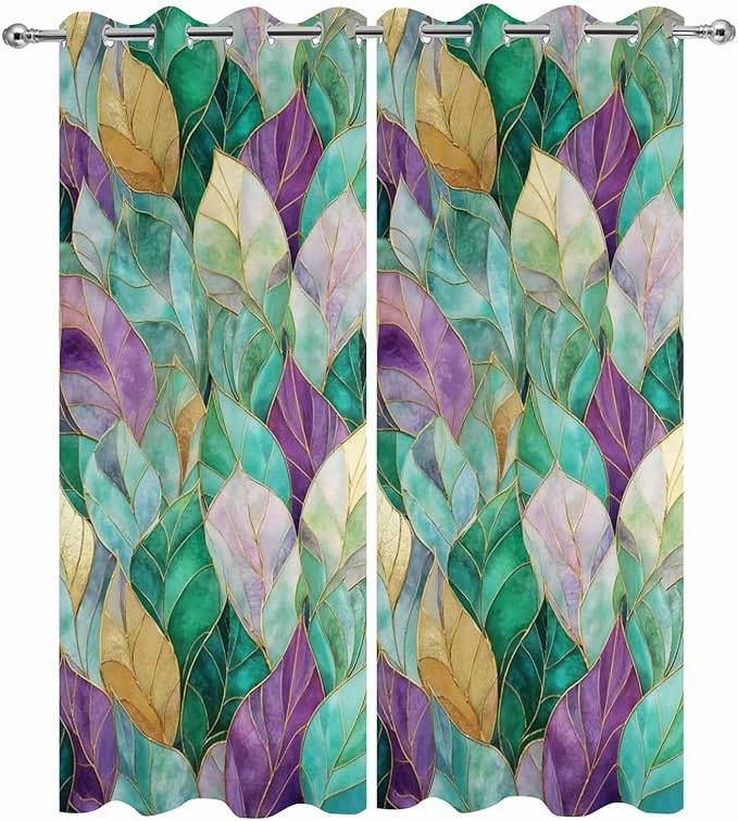 Leaves Outdoor Curtains for Patio Gorgeous Leaf Abstract Spring Waterproof Outside Curtains with Grommet Top Weatherproof Curtain for Cabana Pergola Gazebo, 2 Pack, 54" W x 108" L