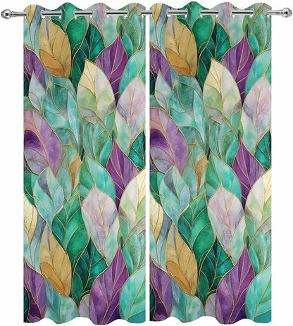 Leaves Outdoor Curtains for Patio Gorgeous Leaf Abstract Spring Waterproof Outside Curtains with Grommet Top Weatherproof Curtain for Cabana Pergola Gazebo, 2 Pack, 54" W x 108" L