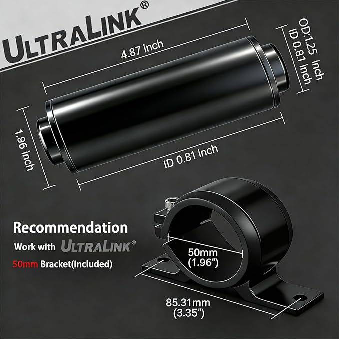 10 micron inline fuel filter with 6AN 8AN 10AN Adapter and Bracket Clip 50MM Black Universal