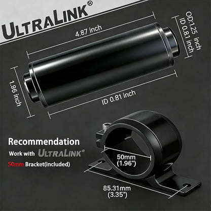 10 micron inline fuel filter with 6AN 8AN 10AN Adapter and Bracket Clip 50MM Black Universal