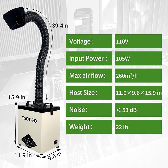 YC100 Solder Fume Extractor, Powerful 105W & Suction 260m³/h, Low-Noise Below 53dB, Fume Extractor Soldering with 13 Filters 3-Layers Filtration,Fume Extractor for 5W 10W Laser Engraving, Soldering