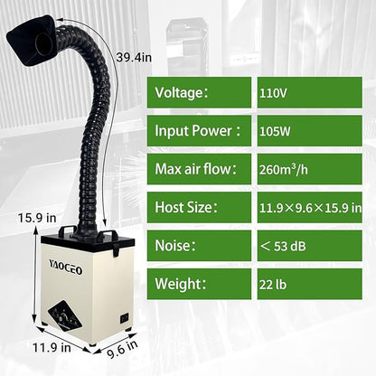 YC100 Solder Fume Extractor, Powerful 105W & Suction 260m³/h, Low-Noise Below 53dB, Fume Extractor Soldering with 13 Filters 3-Layers Filtration,Fume Extractor for 5W 10W Laser Engraving, Soldering