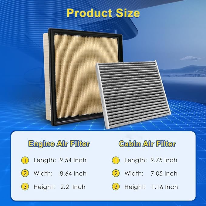 Cabin & Engine Air Filter Kit Fits 2024-2025 Tacoma L4 2.4L, Replacement for CF12964 CA10755, 87139-0C010, 17801-31130, 17801-0P051, 17801-0P050