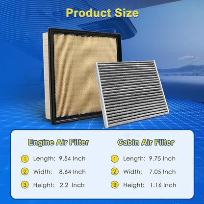 Cabin & Engine Air Filter Kit Fits 2024-2025 Tacoma L4 2.4L, Replacement for CF12964 CA10755, 87139-0C010, 17801-31130, 17801-0P051, 17801-0P050