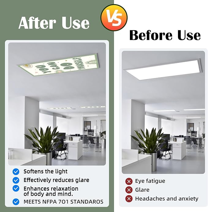 Fluorescent Light Covers - Classroom Covers for Ceiling Lights, 1 PCS 4 x 2 Feet Magnetic Light Filters, Classroom, Office Decor (You can do Yourself)