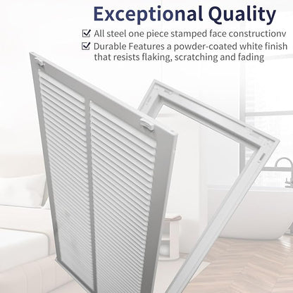 14"W x 24"H [Duct Opening Size] Steel Return Air Filter Grille - Removable Face/Door for 1 inch Filters -HVAC Vent Cover Grill - White [Outer Dimensions: 16 5/8"W X 26 5/8"H]