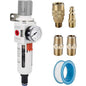 NANPU 3/8" NPT Compressed Air Filter Regulator Combo Piggyback, Auto Drain, 5 Micron Brass Element, Poly Bowl, Metal Bracket, 0-150 psi Gauge