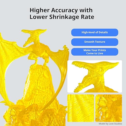 ANYCUBIC ABS-Like Resin 3.0, Upgraded 14K 3D Printer Resin with Enhanced Strength and Toughness, High Precision, Low Odor, Wide Compatibility for All LCD Resin 3D Printers (Clear Yellow, 1kg)