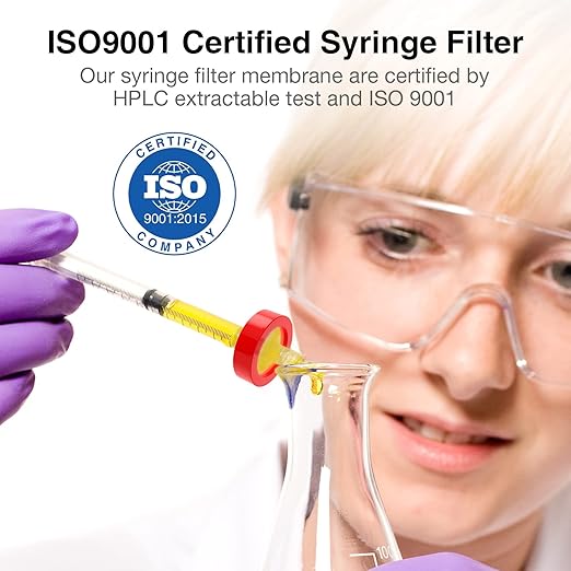 SimPure Syringe Filter PTFE 200 PCS Hydrophobic Membrane, 25mm Disc Diameter, 0.22um Pore Size, HPLC and GC Needle Filter, Non-Sterile, High Throughput Lab Filtration