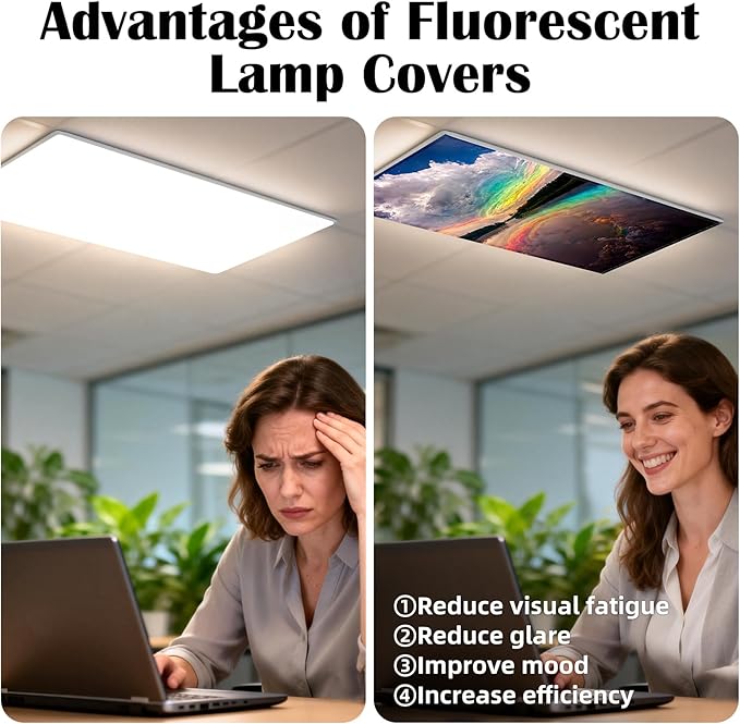 4 Pcs Fluorescent Light Covers - Classroom, Office 4 x 2 Feet Flame Retardant Magnetic Covers for Ceiling Lights Filters (Sunset)