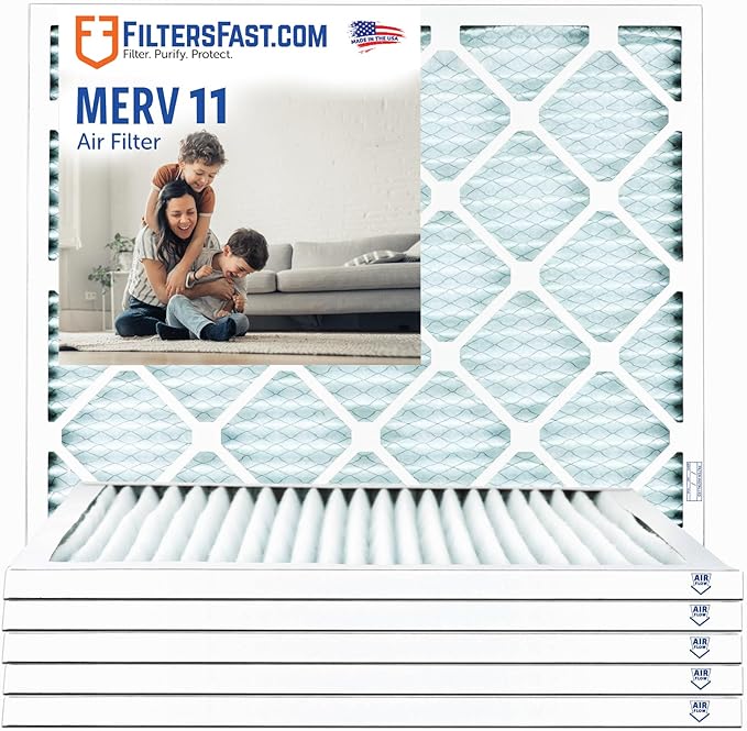 Filters Fast 20x21.5x1 Air Filter MERV 11, 1" AC Furnace Air Filters, Made in the USA, Actual Size: 20"x21.5"x0.75, 6 Pack
