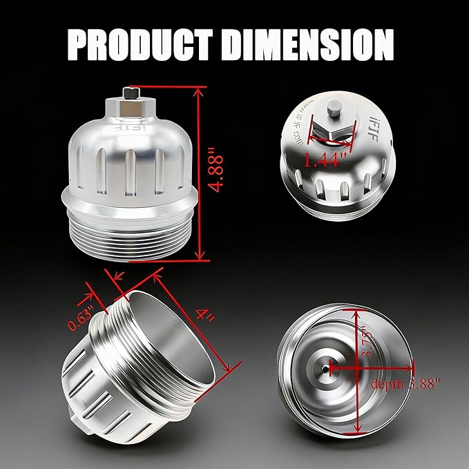 iFJF 134001 Fuel Filter Housing Cap Replacement for 2017-2024 GM Duramax 6.6L L5P Chevy Silverado/GMC Sierra 2500HD 3500HD Billet Aluminum with Drain Plug