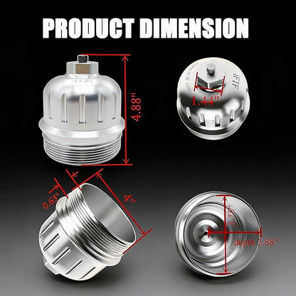 iFJF 134001 Fuel Filter Housing Cap Replacement for 2017-2024 GM Duramax 6.6L L5P Chevy Silverado/GMC Sierra 2500HD 3500HD Billet Aluminum with Drain Plug
