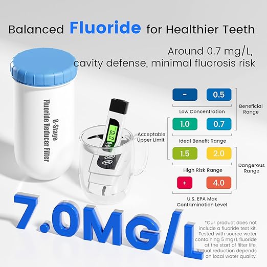 Purewell Fluoride-Free 8-Stage Gravity Water Filter System with PC Water Level Window, Certified to Reduce Fluoride, Lead, Total PFAS (Forever Chemicals), Mercury, and Chlorine, SF-FL-2.25G