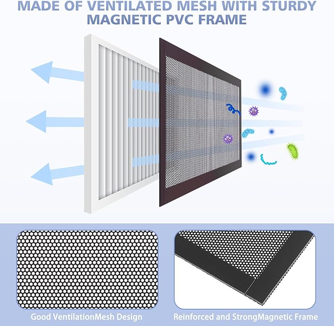 8 Pack Strong Magnetic Floor Vent Cover - PVC Mesh Register for Wall Ceiling Floor Catch Debris Hair Insect (Black, 4 x 10 Inch)