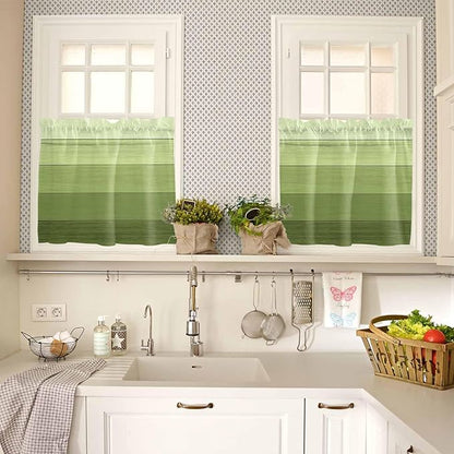 Gradient Green Wooden Board Window Valance Curtains, Retro Country Wood Grain Light Filtering Kitchen Valance with 3-inch Rod Pocket for Living Room Bathroom Bedroom,2 Panel,27.5x36In