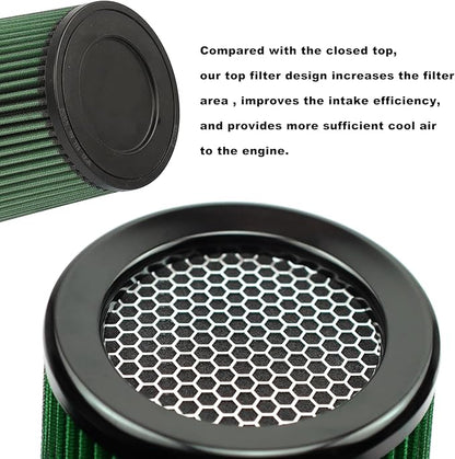 RYANSTAR RACING 76mm 3" High Flow Round Tapered Cone Cool Air Filter Cleaner with Top Filter Design Long 270mm tall Green