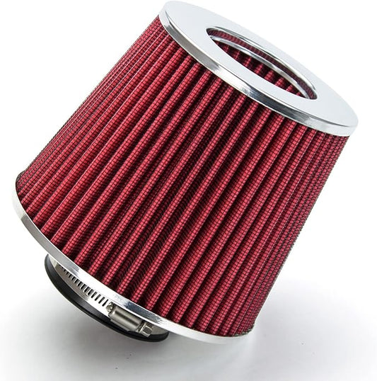 RED 3.5" 89 mm Inlet Cold Air INTAKE Cone Replacement Performance Washable Clamp-On Dry Air Filter