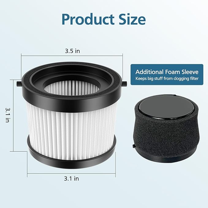 DCV501HB DCV5011H HEPA Vacuum Filter Compatible with DEWALT DCV501HB 20V Vacuum Cordless Handheld Vacuum, 4 Packs Vacuum Filter with 8 Foam Sleeve Filters & 1 Brush