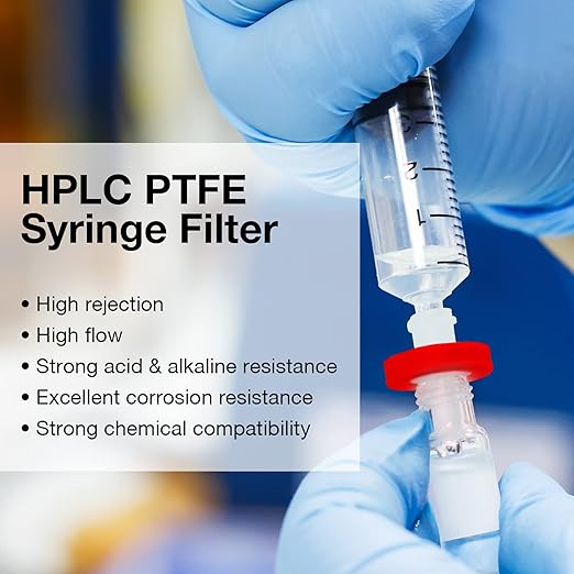 SimPure Syringe Filter PTFE 500 PCS Hydrophobic Membrane, 25mm Disc Diameter, 0.22um Pore Size, HPLC and GC Needle Filter, Non-Sterile, High Throughput Lab Filtration