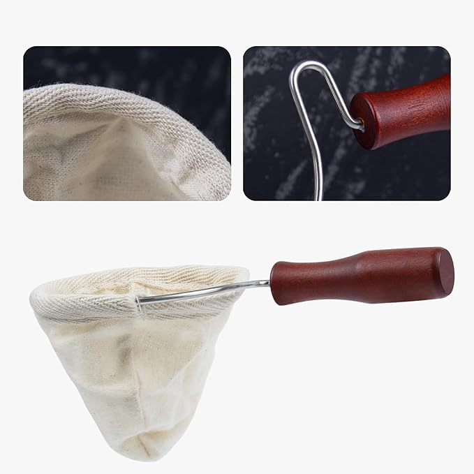 AUEAR, Wooden Handle Coffee Filter Reusable Cafe Flannel Cloth Bag Sock Strainer
