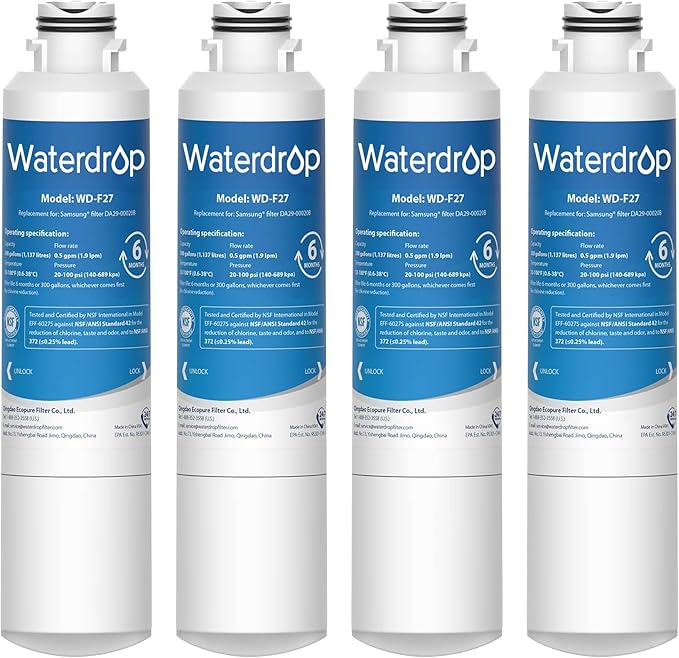 Waterdrop DA29-00020B Replacement for Samsung® Water Filter HAF-CIN/EXP, DA29-00020B, HAF-CIN, DA29-00020B-1, RF28HMEDBSR, RF263BEAESR, RS25J500DSR, RF263TEAESG, HDX FMS-2, DA97-08006A-1, 4 Filters