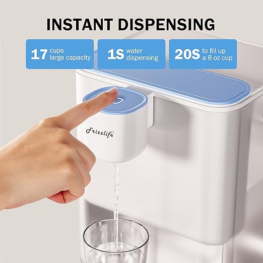 Frizzlife 400-Gallon Dual Filtration Electric Water Filter Dispenser with 2 Filters, NSF/ANSI 53&42&372 Standards, Reduce 99.89% of Lead, 6 Months Filter Lifetime, Countertop Water Pitcher, MD40