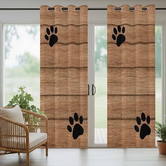 Wood Grain Outdoor Curtains for Patio Claws Animals Wooden Vintage Waterproof Outside Curtains with Grommet Top Weatherproof Curtain for Cabana Pergola Gazebo, 2 Pack, 54" W x 84" L