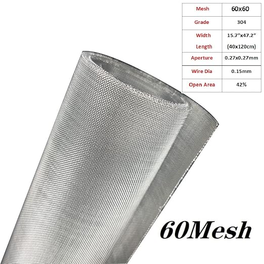 Stainless Steel Mesh Screen #60Mesh -Size:15.7"x47.2"(40x120cm) SS304 Wire Mesh Screen, for Vent,Cage,Garden, Window Screen, Filter Mesh, DIY Mesh