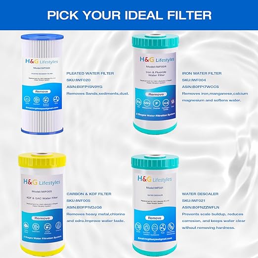 H&G Lifestyles 10" x 4.5" Whole House KDF and Carbon Water Filter, Reduce Chlorine Heavy Metal Improve Water Taste,Compatible with 84637, WPX5BB97P, PC10, 355214-45, 355215-45, WP10BB97P, WP5BB97P